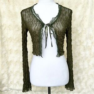 ❌SOLD❌ Y2K Sheer Mesh Tie Front Cardigan